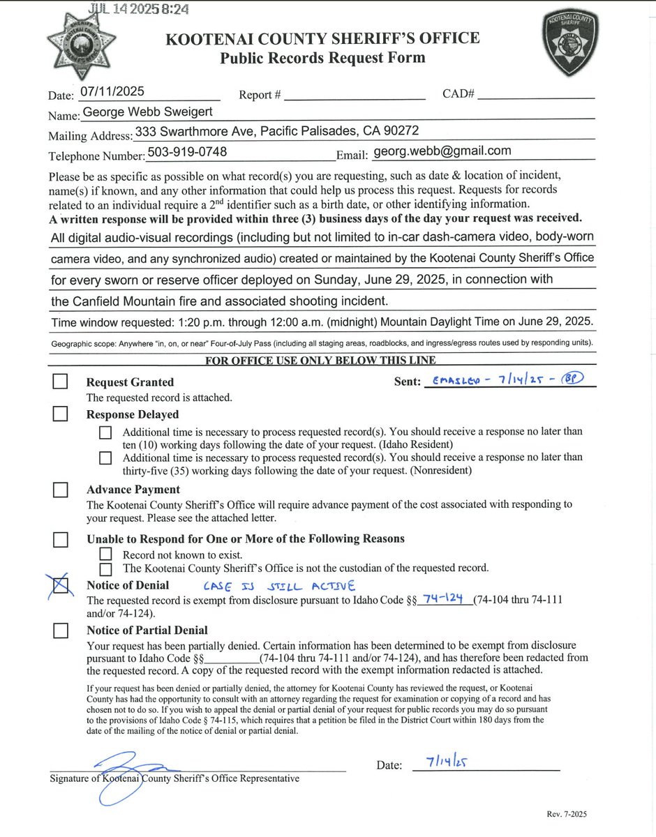 President Trump, Kash Patel, Dan Bongino, or Pam Bondi could make these mass murderer files from the Idaho Fire Massacre public now.  The mass murderer is dead.  The Fire Chiefs are dead.  Here is the denial.