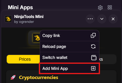 Ninja Tools Mini is now live on <a href="/farcaster_xyz/">Farcaster</a>!

Access onchain metrics, crypto prices, market data, and commodities—all in one clean interface. Track custom assets with your watchlist.

Stay informed without ever leaving Farcaster.

Try now: farcaster.xyz/miniapps/M9z4C…