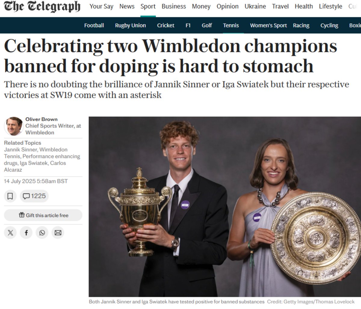 AndreaGuglieri's tweet image. It wasn't a given that the British media would return to the doping case after Wimbledon. But they did. Crucial is to remember that the Sinner trial ignored the anti-doping code about possession of banned substances.
@Telegraph @DailyMail
#clostebol