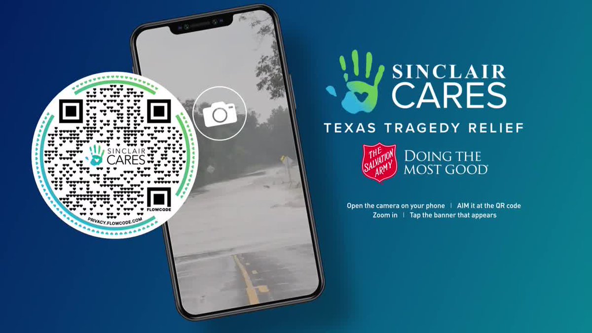 weareaustin's tweet image. The community in Central Texas is coming together in the wake of devastating floods, with @CBSAustin joining forces with the The @SalArmyTx for the "Sinclair Cares: Texas Tragedy Relief" initiative.
To contribute, you are encouraged to scan the QR code displayed below.