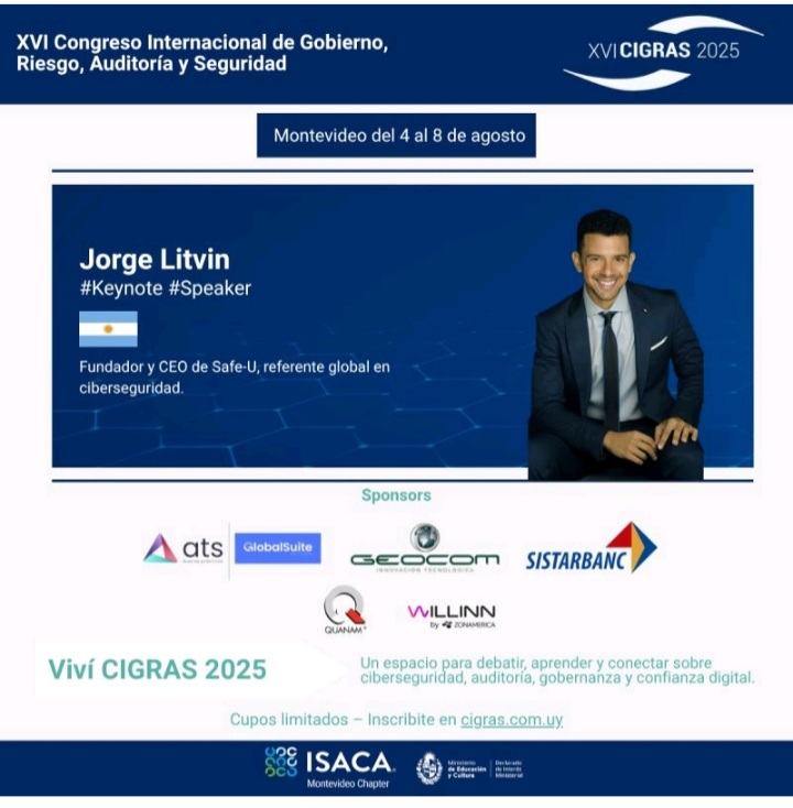 📣 #CIGRAS 2025!!   

🎤 #Conferencia #Virtual

"Pitching Cybersecurity: Traduciendo iniciativas de ciberseguridad a lenguaje ejecutivo"

📌 Martes 5 de agosto, 9:00 hs UY 

👉Inscríbete ahora en: lnkd.in/dnHTACpr