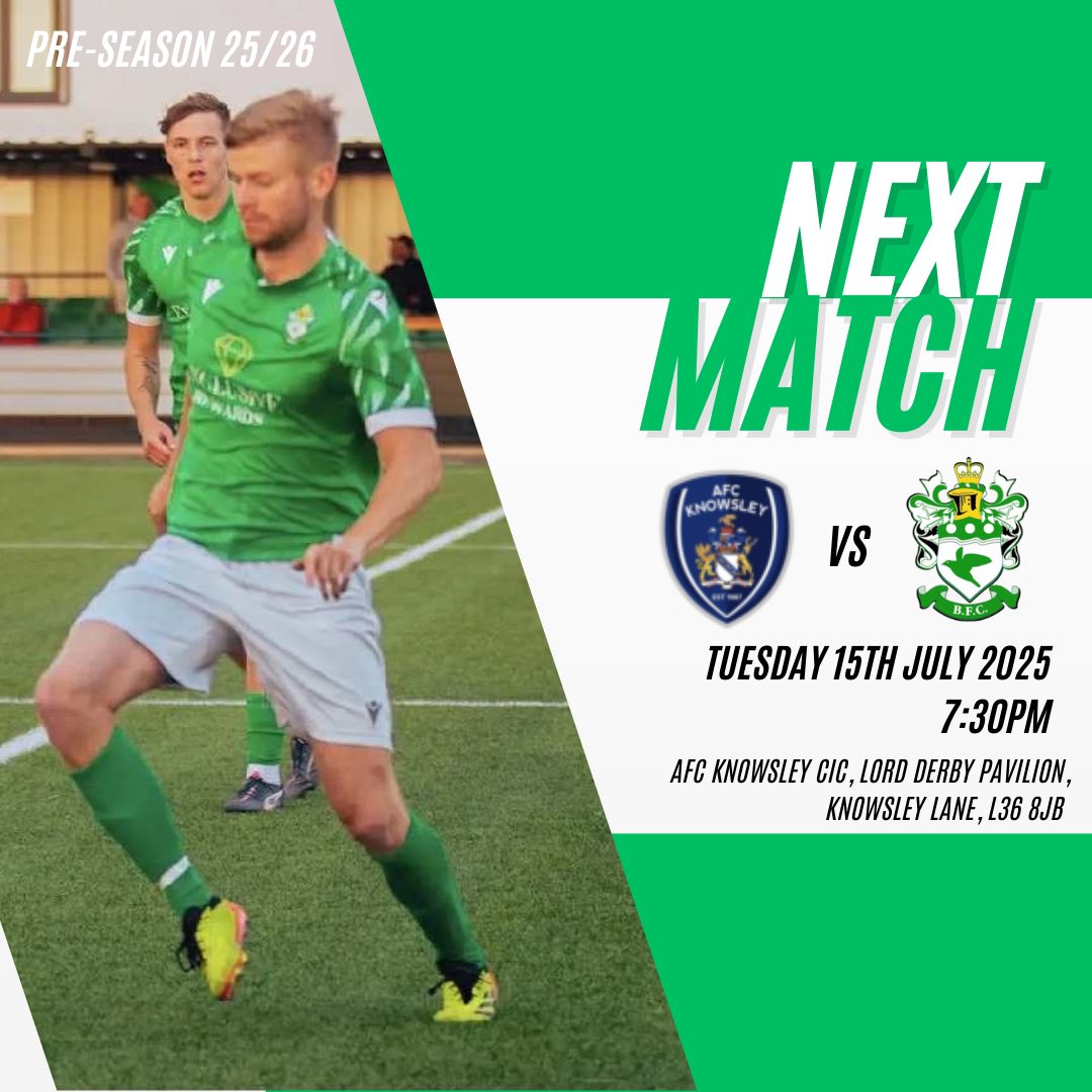 Burscough FC (@burscoughfc1946) on Twitter photo Our next Pre - Season away game is tomorrow night in Knowsleyโฆ
๐๏ธTuesday 15th July
๐ <a href="/afc_knowsley/">AFC Knowsley</a>
โฑ๏ธ7:30 K.O.
๐ AFC Knowsley CIC, Lord Derby Pavilion, Knowsley Lane, L36 8JB
Get down and support the lads ๐
#COYG #UTL ๐ณ๐ฌ Our next Pre - Season away game is tomorrow night in Knowsleyโฆ
๐๏ธTuesday 15th July
๐ <a href="/afc_knowsley/">AFC Knowsley</a>
โฑ๏ธ7:30 K.O.
๐ AFC Knowsley CIC, Lord Derby Pavilion, Knowsley Lane, L36 8JB
Get down and support the lads ๐
#COYG #UTL ๐ณ๐ฌ