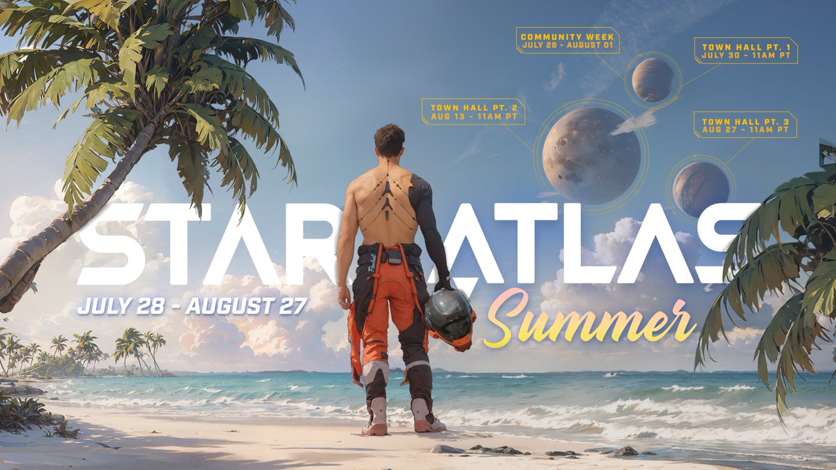 staratlas's tweet image. Summer is coming to space. πβοΈπ΄
Join us for Star Atlas Summer, a 3-part Town Hall series with each one paired with a major release and kicked off by a week-long celebration of our community.
Expect announcements. Expect releases. And expect... REDACTED. July 28 - Aug 27.