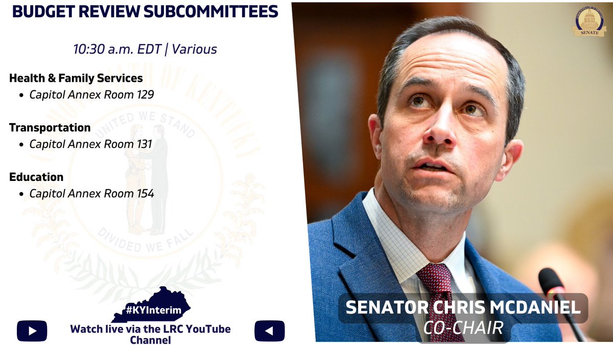 KYSenateGOP's tweet image. And beginning at 10:30 a.m., we have three more budget review subcommittees. Join us!
#KYGA25 #kyinterim