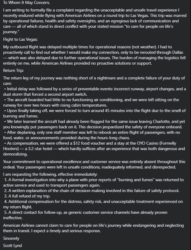 TeightR's tweet image. @AmericanAir I write an email about things that happened on my flight and this is the response I get?