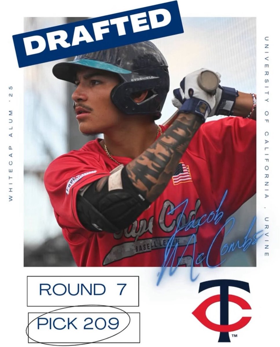 With the 209th pick in the 2025 MLB Draft, the Minnesota Twins have selected former Whitecaps OF Jacob McCombs (‘25).