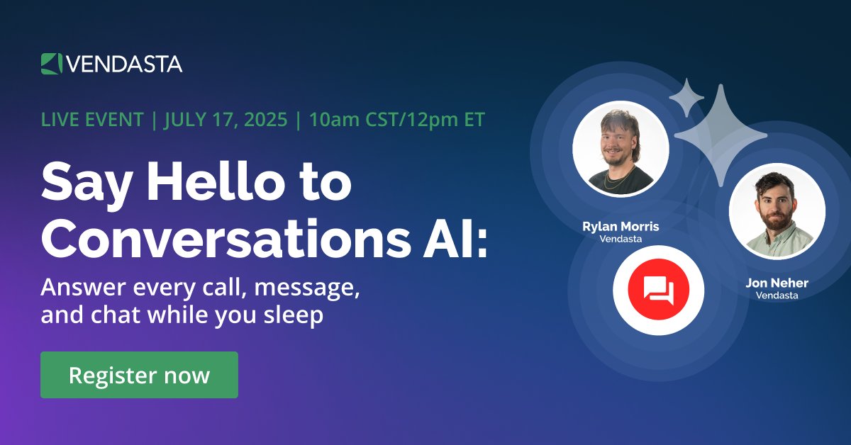 Vendasta (@vendasta) on Twitter photo š£ Say Hello to Conversations AI.
Help your clients answer every message, voice, text, or chat instantly, 24/7. Join our live webinar on July 17th to see how Conversations AI is replacing Inbox Pro and transforming lead capture with AI.
Register Now: 1l.ink/XF4PD6Q š£ Say Hello to Conversations AI.
Help your clients answer every message, voice, text, or chat instantly, 24/7. Join our live webinar on July 17th to see how Conversations AI is replacing Inbox Pro and transforming lead capture with AI.
Register Now: 1l.ink/XF4PD6Q