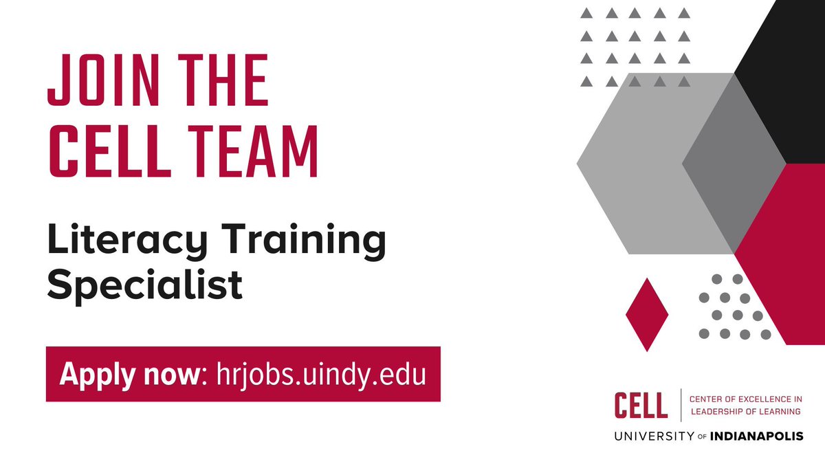 CELLuindy's tweet image. Join the #CELLteam! We&apos;re currently seeking a literacy training specialist to support the work of the Indiana Literacy Cadre to help Indiana students read proficiently by the end of third grade.

Learn more and apply: jobs.keldair.com/uindy/Staff/jo… 

#INLitCadre