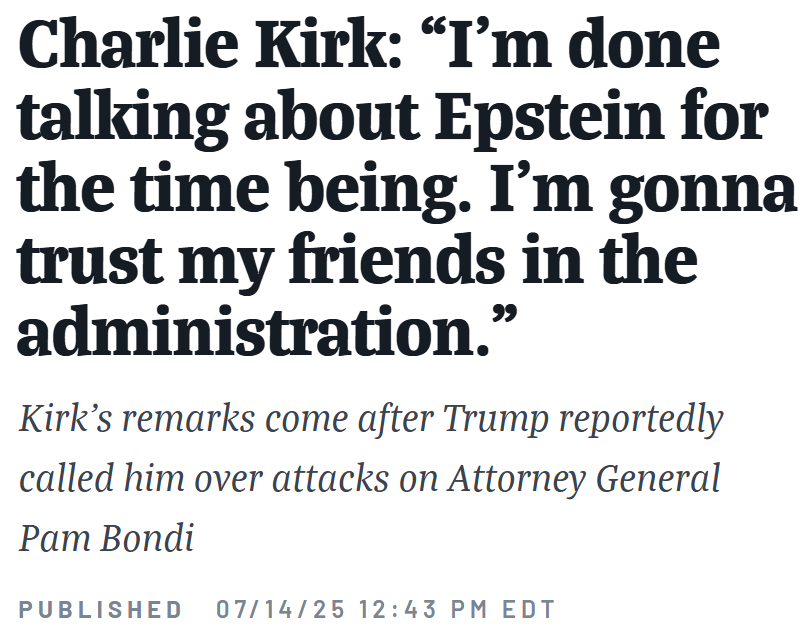 "I'm done talking about Israel's most famous pedo blackmailer. I'm gonna trust my friends running cover for him in the US government."