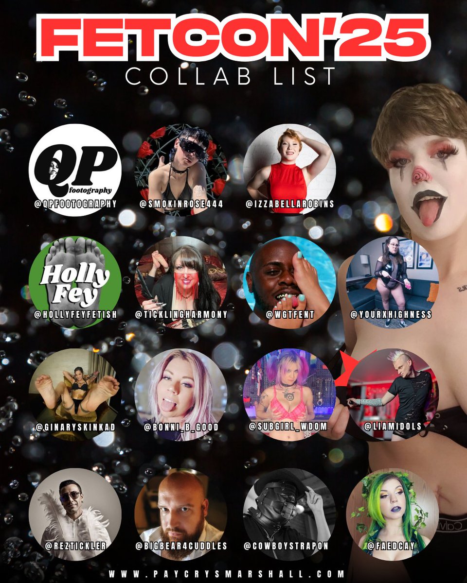 PayCrysMarshall (@paycrysmarshall) on Twitter photo My full <a href="/FetishCon/">Fetish Con</a> list is officially here!
✨<a href="/QPFootography/">Queen Palm Footography - FETCON 2025</a> w <a href="/IzzabellaRobins/">Izzabella "Izzie" Robbins</a>, <a href="/smokinrose444/">𝕲𝖔𝖙𝖍𝖊𝖝 𝕽𝖔𝖘𝖊 FETCON ‘25</a>, <a href="/HollyFeyFetish/">Holly Fey (booking for FETCON '25)</a>, <a href="/Ticklingharmony/">Harmony 🖤✈️FETCON 2025✈️🖤</a>
✨<a href="/wgtfent/">WeGotTheFeet</a> w <a href="/YourxHighness/">Your Highness 😘💨 Booking FetCon 8/6-8/12 🌴</a>
✨<a href="/bonni_b_good/">Bonni Good 🌸 FetCon !</a>
✨<a href="/Subgirl_wDom/">🤘 Booking FetCon '25🤪Customs Open🥵</a> w <a href="/LiamIdols/">Liam Idols 👾 Booking FetishCon 8/7th-13th 💜</a>
✨<a href="/GinarysKinkAd/">Ginary GKA Productions</a>
✨<a href="/reztickler/">RezTickler 🪶👣 FetCon25</a>
✨@BigBear4cuddles
✨<a href="/cowboystrapon/">CowboyStrapon</a> My full <a href="/FetishCon/">Fetish Con</a> list is officially here!
✨<a href="/QPFootography/">Queen Palm Footography - FETCON 2025</a> w <a href="/IzzabellaRobins/">Izzabella "Izzie" Robbins</a>, <a href="/smokinrose444/">𝕲𝖔𝖙𝖍𝖊𝖝 𝕽𝖔𝖘𝖊 FETCON ‘25</a>, <a href="/HollyFeyFetish/">Holly Fey (booking for FETCON '25)</a>, <a href="/Ticklingharmony/">Harmony 🖤✈️FETCON 2025✈️🖤</a>
✨<a href="/wgtfent/">WeGotTheFeet</a> w <a href="/YourxHighness/">Your Highness 😘💨 Booking FetCon 8/6-8/12 🌴</a>
✨<a href="/bonni_b_good/">Bonni Good 🌸 FetCon !</a>
✨<a href="/Subgirl_wDom/">🤘 Booking FetCon '25🤪Customs Open🥵</a> w <a href="/LiamIdols/">Liam Idols 👾 Booking FetishCon 8/7th-13th 💜</a>
✨<a href="/GinarysKinkAd/">Ginary GKA Productions</a>
✨<a href="/reztickler/">RezTickler 🪶👣 FetCon25</a>
✨@BigBear4cuddles
✨<a href="/cowboystrapon/">CowboyStrapon</a>