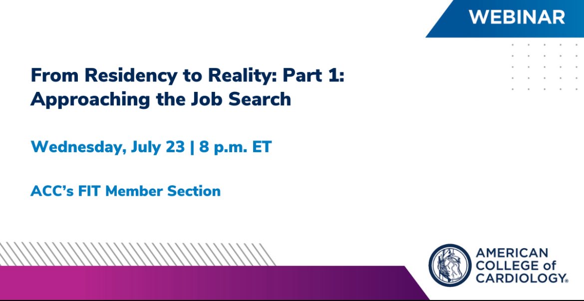 malvarez_md's tweet image. It’s that time to start hunting for that attending job, #ACCFIT! The @ACCinTouch FIT Council is ready to help. Sign up for our three part job searching webinar here: events.teams.microsoft.com/event/8f9412c0…