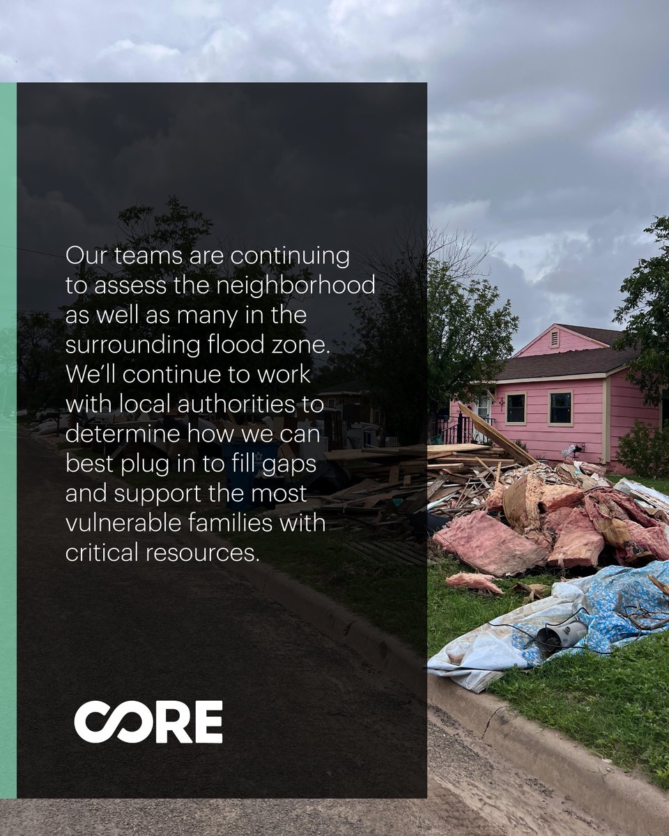 COREresponse's tweet image. CORE's assessment team met Alma whose 73-year-old mother and nephew narrowly escaped the floods. They tried to quickly escape but the waters rose so rapidly they had to cling to a fence until fast acting neighbors and rescue teams saved them.
#texasfloods