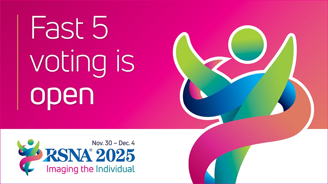 RSNA's tweet image. Only a few days left to vote for the #RSNAFast5 presentations you want to see at #RSNA25! Your vote shapes the session. Don't miss out – cast your vote by July 21! bit.ly/4lBFrab