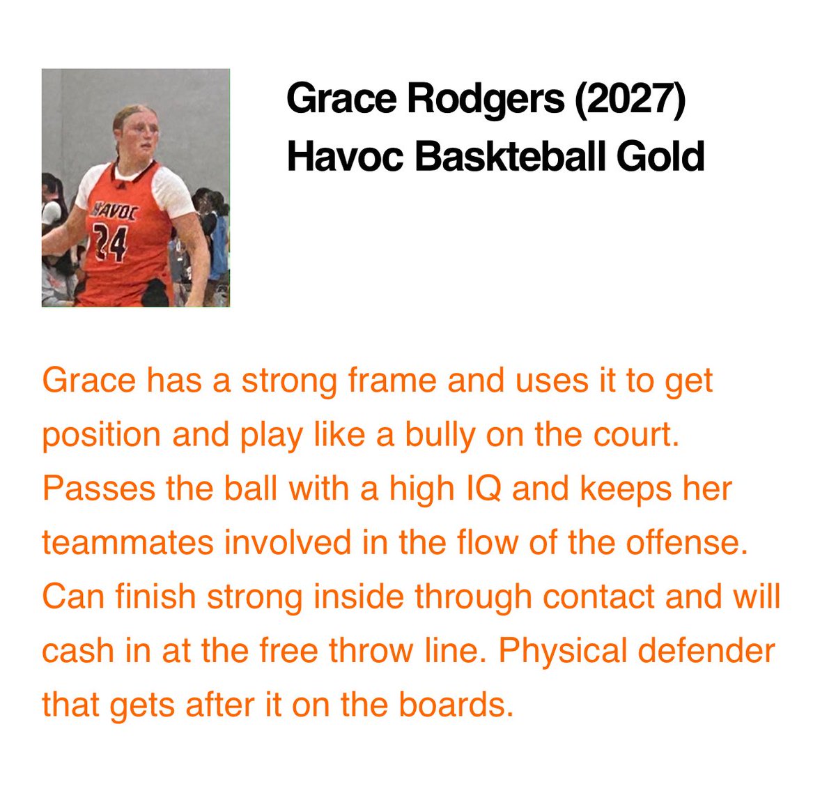INEliteHavoc's tweet photo. Grace Rogers, 5’11 Forward Havoc 16 NE2K, Does it all for her team playing inside &amp; out!  Getting the Recognition she deserves 😤😤😤 @NE2KHoops @NE2K_Rich @GraceRoger96178 https://t.co/YAlsrn966i