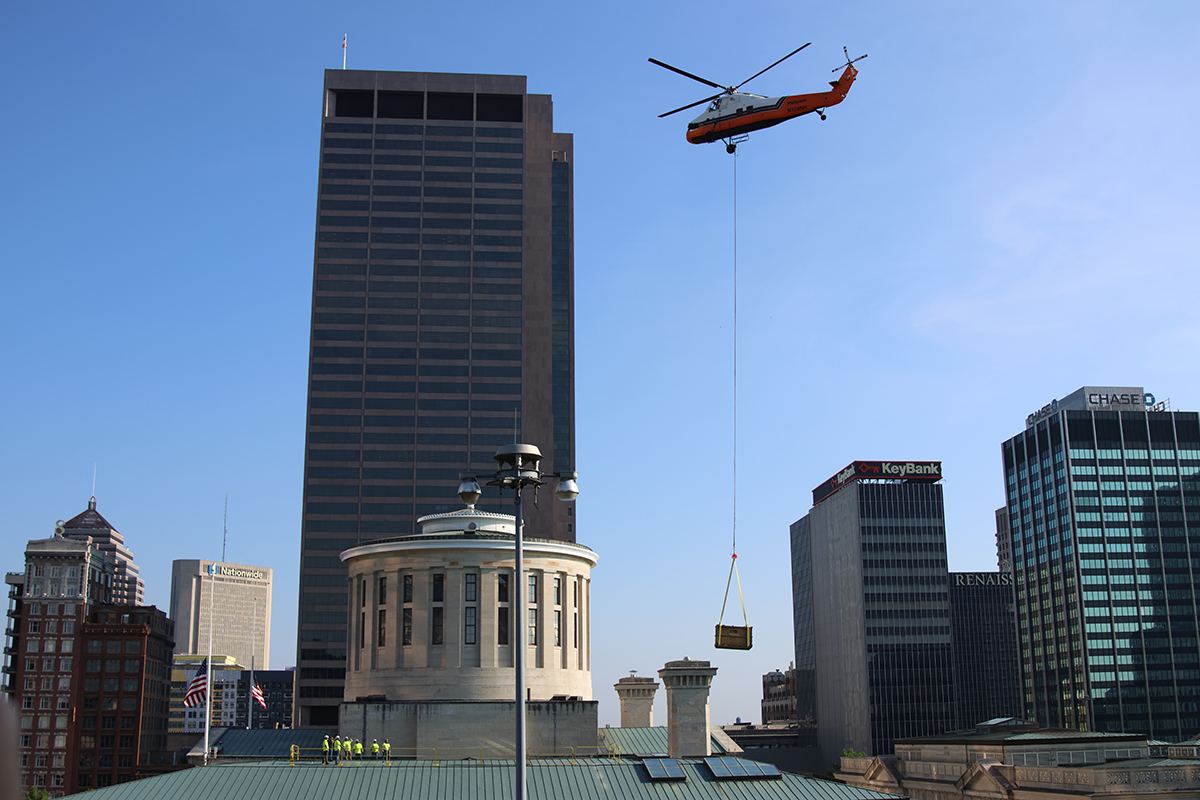 The view from the Ohio Theater of the mechanical updates that happened this past weekend to the Ohio Statehouse.