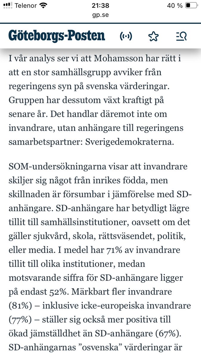 Hur ska vi integrera denna värderingsmässigt avvikande grupp i det svenska samhället?
gp.se/debatt/vilka-h…