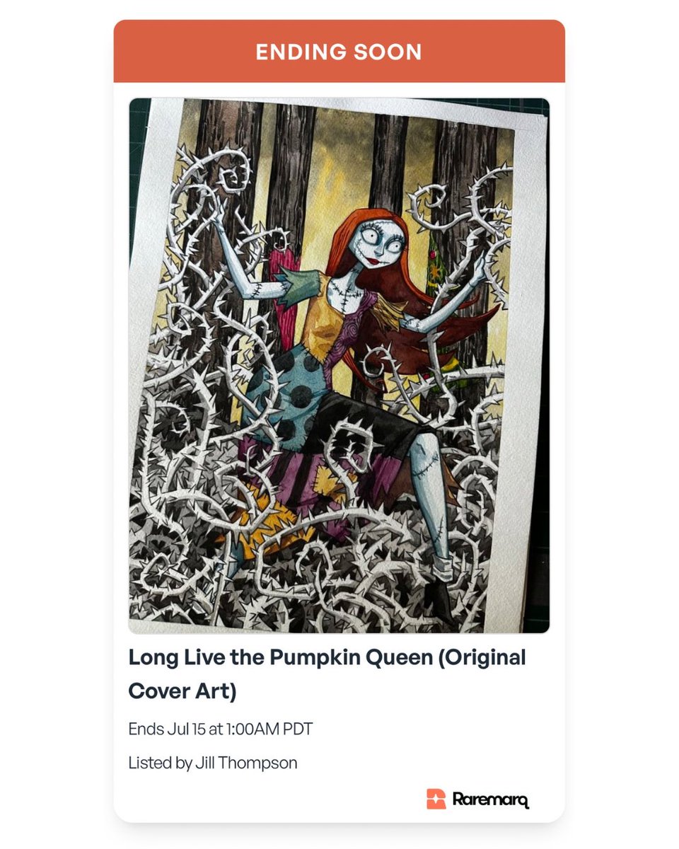 raremarq's tweet image. Own a rare piece of original art by the legendary Jill Thompson!
This stunning watercolor illustration was created for Long Live the Pumpkin Queen (Dynamite Comics) and is up for auction now — but not for long!
raremarq.com/auctions/e4955…
#nightmarebeforechristmas #jackandsally