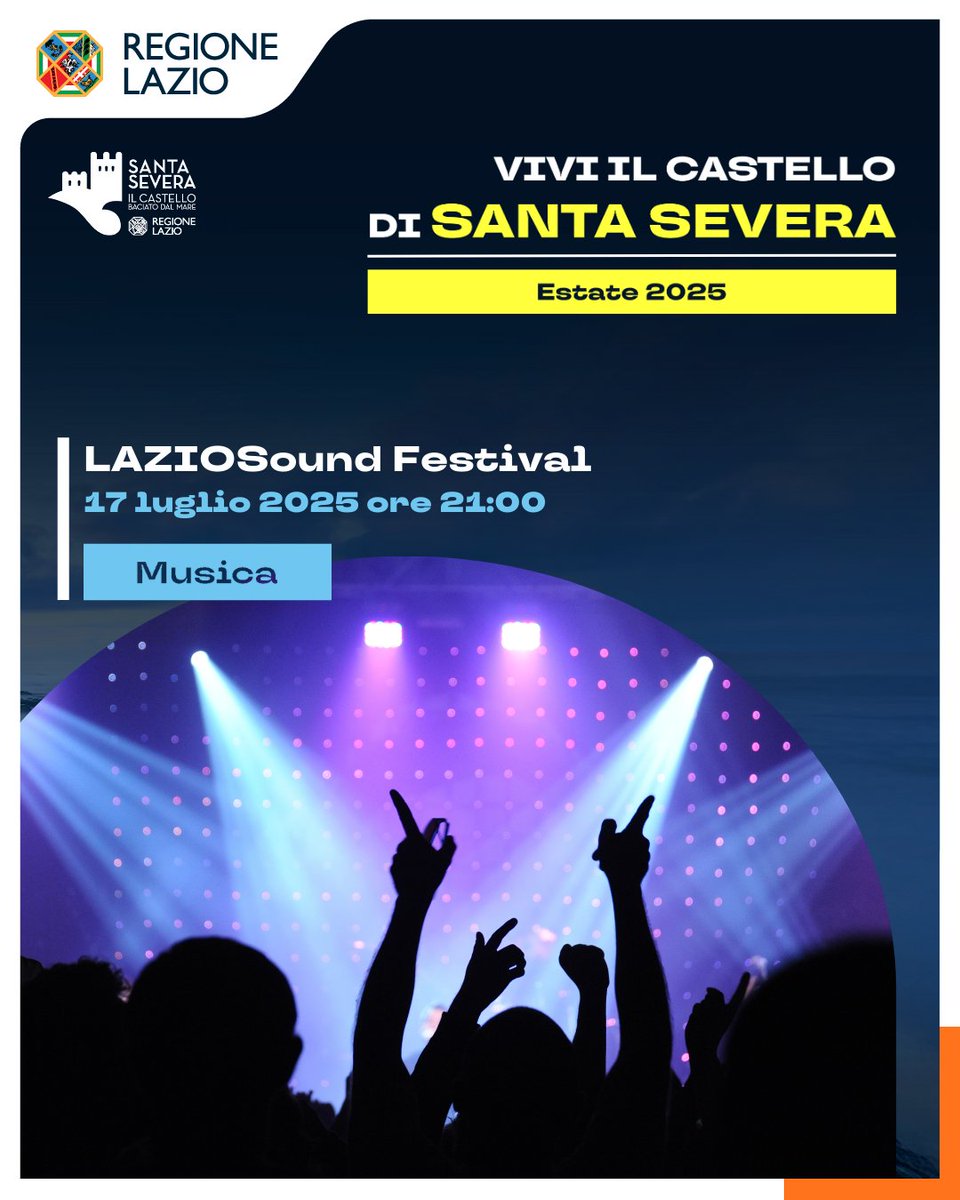 📅 17 luglio – 🎤 LAZIOSound: giovani talenti in concerto al Castello di Santa Severa

🌟 Una serata dedicata alla musica, all’energia creativa e al talento delle nuove generazioni con LAZIOSound.

📅 17 luglio, ore 21:00
🎟️ Evento con ingresso libero fino a esaurimento posti