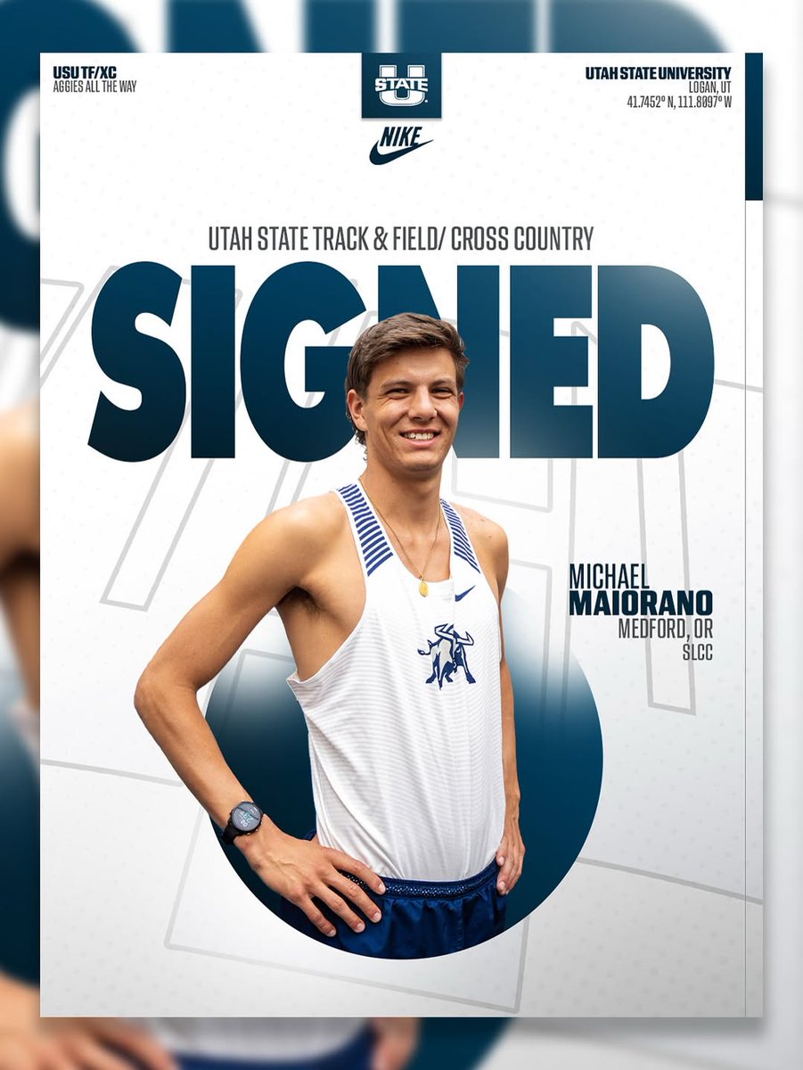 USUTF_XC's tweet image. 𝑺𝒊𝒈𝒏𝒆𝒅 🖋️
Welcoming the SLCC transfer and Medford, OR native Michael Maiorano to the team! 🤝
Michael is a 2x NJCAA D-I Champion, winning the 3K Steeplechase title and helping SLCC claim the XC team title 🏆🏆
#AggiesAllTheWay