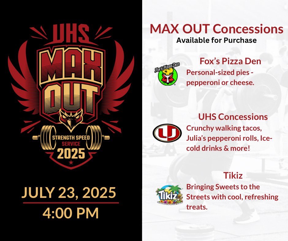 🚨 WE ARE LESS THAN 10 DAYS FROM OUR 2ND ANNUAL MAX OUT! 🚨

Join us Wednesday, July 23, starting at 4:00 p.m.!

We’re celebrating the incredible off-season work our Hawks have been putting in and honoring our nation’s Veterans with a special donation drive.

🎟 Admission per