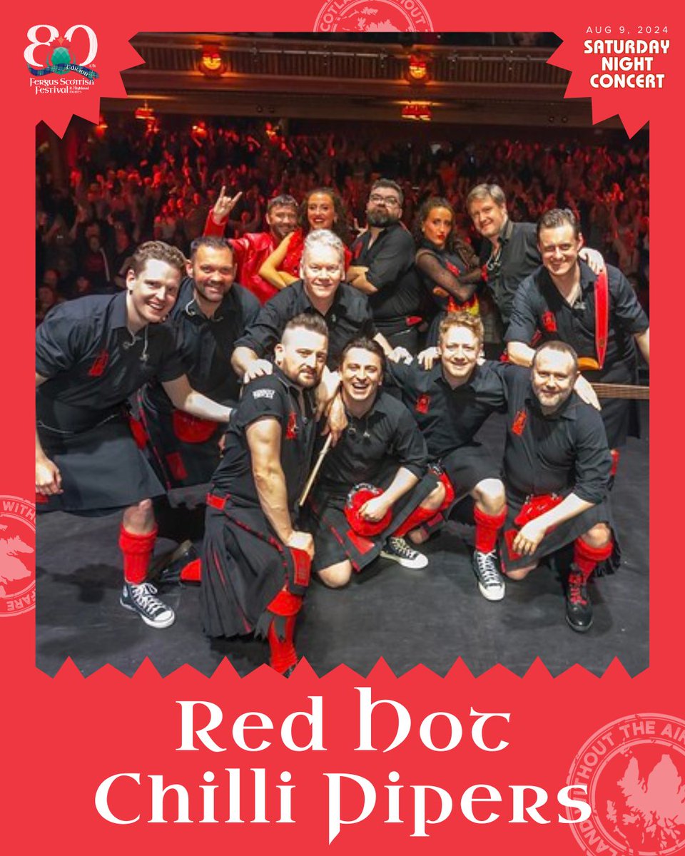 FergusScotFest's tweet photo. The Red Hot Chilli Pipers 🏴󠁧󠁢󠁳󠁣󠁴󠁿 

THERE HAS NEVER BEEN ANYTHING QUITE LIKE THE RED HOT CHILLI PIPERS.

Catch these Festival faves at A Scottish Saturday Night Concert, August 9 on the Main Stage 🎟️ Included in a Saturday or Weekend pass, concert-only tickets available https://t.co/PB5GxdjeuZ