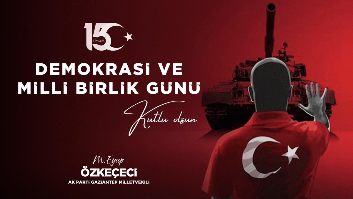#15Temmuz; istiklâlimize göz dikenlere karşı milletçe yazdığımız destanın adıdır.

O gece; kurşunlara göğsünü siper eden aziz milletimiz, iradesini tanklara çiğnetmemiş, ezanına, bayrağına ve devletine sahip çıkarak tarihin akışını değiştirmiştir.

Cumhurbaşkanımız Sayın