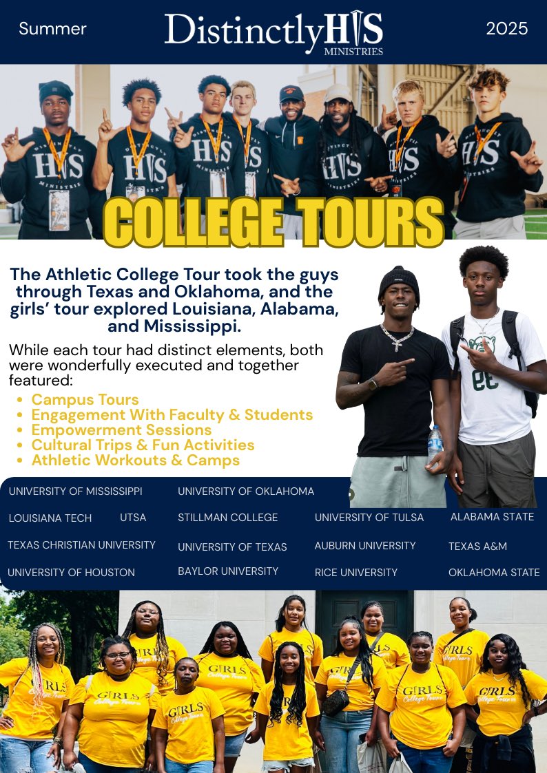 DistinctlyHIS_'s tweet image. 2025 College Tours! Thank you @TrueBuzz , @ylwestdallas, @CB_Foundation_ , and the many others who help make this possible. #bettertogether #DistinctlyHISMinistries #YouthDevelopment #DistinctlyHISCollegeTour #AthleticCollegeTour #GirlsCollegeTour