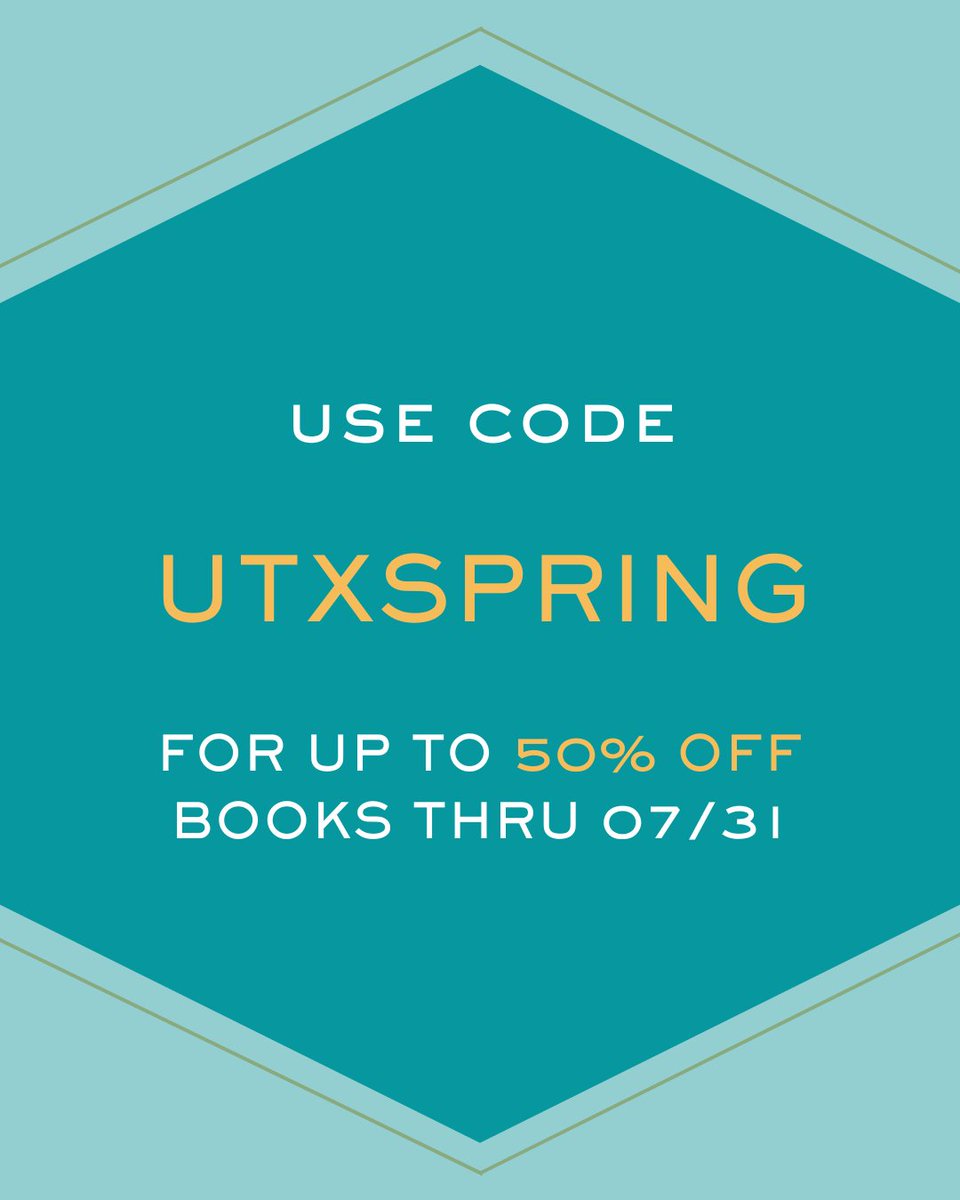 UTexasPress's tweet image. Did you know we're running our annual warm weather sale on our website through the month of July? When you shop UTP books, you can get print titles for 40% off and ebooks for 50% off using code UTXSPRING at checkout.
Get your next read at a great price!
utpress.utexas.edu