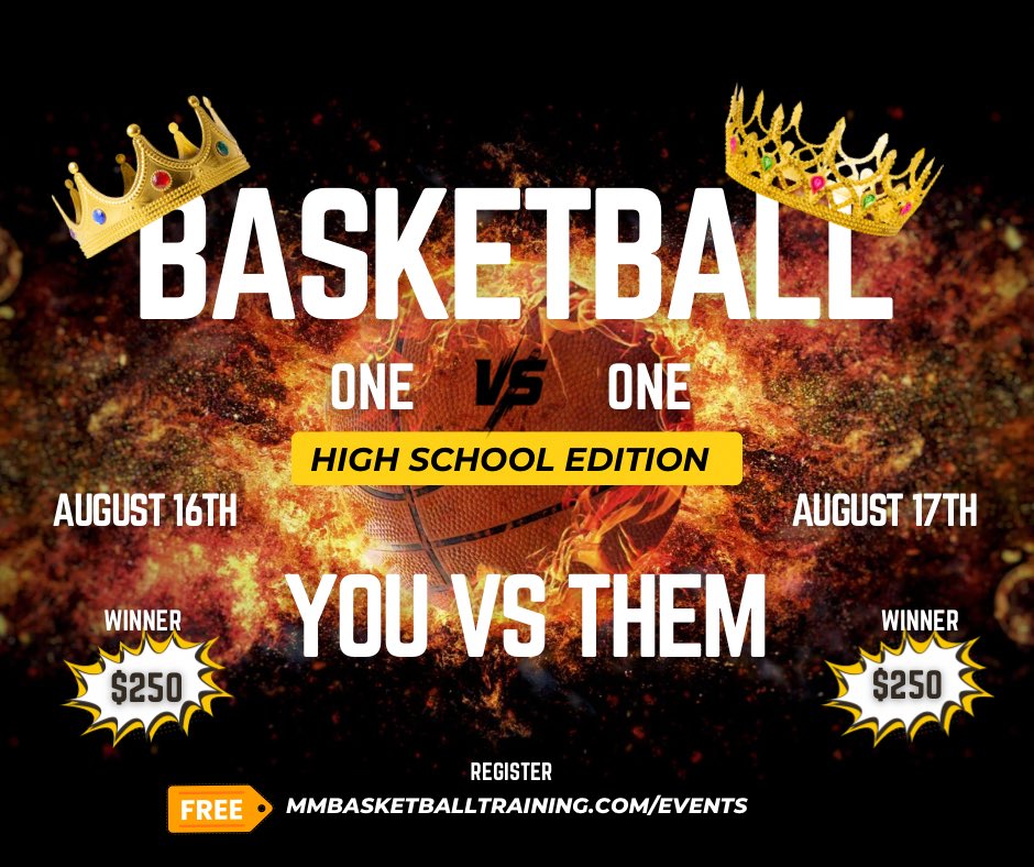 CoachMendell's tweet photo. 🏀 High School Hoopers! 

Are you a bucket? 

Time to PROVE IT.

MM Basketball 1v1 Tournament 

No teammates. No excuses. YOU vs THEM.

💰 Cash prizes
🏆 Bragging rights
📍 2803 Clearwater Rd. St. Cloud, MN
📅 8-16 for the 👑 
📅 8-17 for the 👸 

🔗 SIGN UP NOW

Tag a hooper https://t.co/qXPmXEqwIA