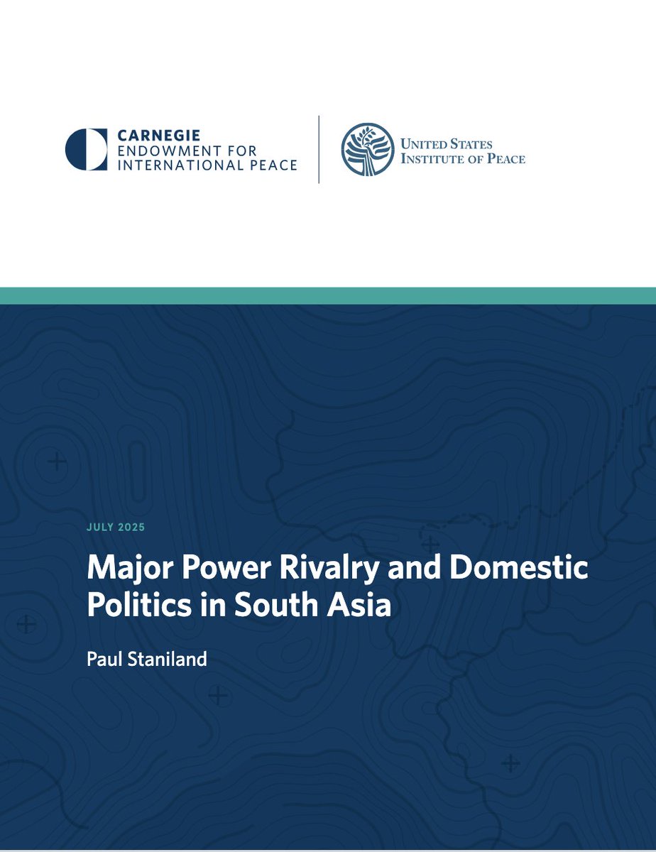 Milan Vaishnav (@milanv) on Twitter photo 1/ Excited to release this new paper by <a href="/pstanpolitics/">Paul Staniland</a> on the interaction between great power relations and domestic politics in South Asia.
Paul asks a big Q: How and why do domestic actors in Asia mobilize external major power rivalry in their own internal politics? 1/ Excited to release this new paper by <a href="/pstanpolitics/">Paul Staniland</a> on the interaction between great power relations and domestic politics in South Asia.
Paul asks a big Q: How and why do domestic actors in Asia mobilize external major power rivalry in their own internal politics?
