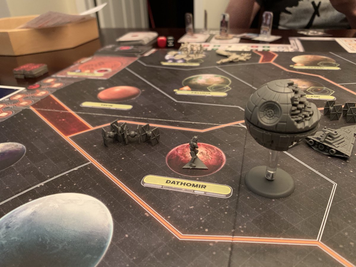 Zacctastic's tweet image. Playing another game of Star Wars Rebellion with the son today. Using Rise of the Empire expansion. The Death Star Under Construction is being built at Dathomir to start.