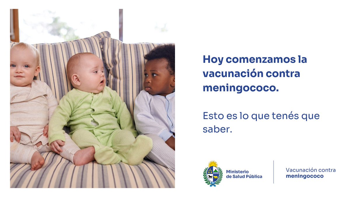 Hoy comenzamos la vacunación contra meningococo.

👉 gub.uy/ministerio-sal…

Conocé los principales datos de esta campaña y para aclarar más dudas, podés consultar la guía de preguntas y respuestas disponible en nuestra página web.