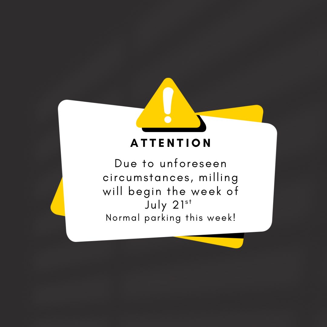 📢 Parking Update! Due to unforeseen circumstances, parking will resume as normal for the remainder of this week. Further details will follow when milling begins next week.