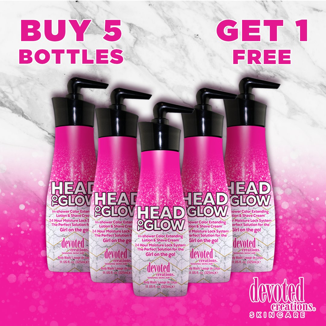 Glow starts in the shower! 🧴💕

Head to Glow is your 24-hour moisturizing shave cream packed with Cocoa Butter, Almond Oil &amp; Vitamin E to hydrate, soothe, and extend your tan!

Buy 5, Get 1 FREE! 🙌 fstanning.com/devoted-creati…