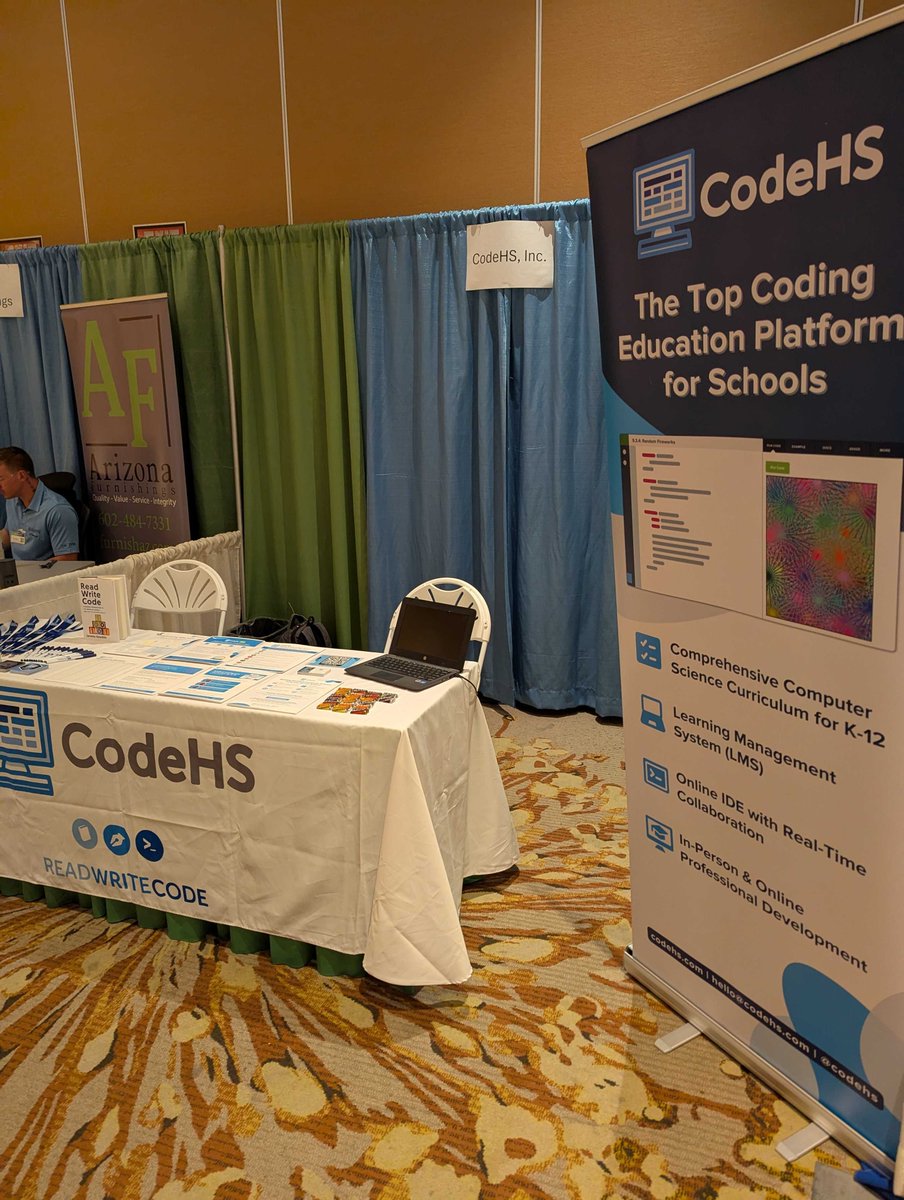 CodeHS's tweet image. Hey Arizona teachers, are you attending the AZ ACTE conference? Swing by the CodeHS booth to learn about our state-aligned courses, say hi to our great team, and get some fun swag! #cs #readwritecode #azctecon