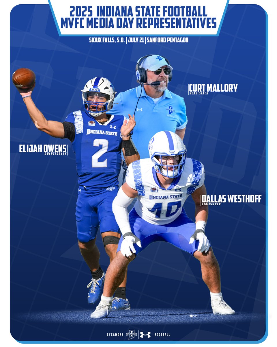 Indiana State Football (@indstfb) on Twitter photo One week until <a href="/CmalryMallory/">Curt Mallory</a>, <a href="/elijahowens_3/">Elijah Owens</a>, and <a href="/dallaswesthoff2/">dallas westhoff</a> head to Sioux Falls for #MVFCMediaDay25
#MarchOn x #LeaveNoDoubt One week until <a href="/CmalryMallory/">Curt Mallory</a>, <a href="/elijahowens_3/">Elijah Owens</a>, and <a href="/dallaswesthoff2/">dallas westhoff</a> head to Sioux Falls for #MVFCMediaDay25
#MarchOn x #LeaveNoDoubt