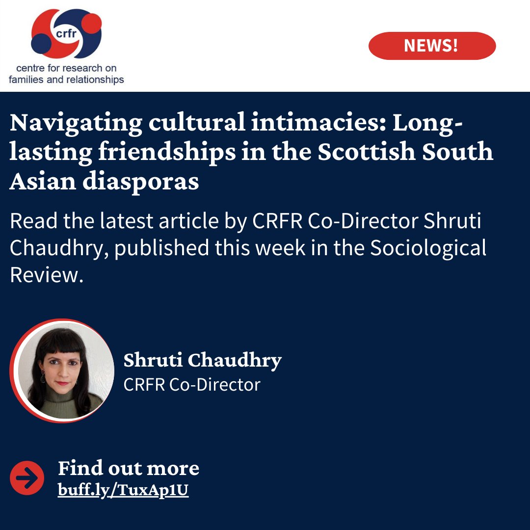 CRFR (@crfrtweets) on Twitter photo How and why do friendships last across sometimes deep cultural differences?
Read the latest article by CRFR Co-Director Shruti Chaudhry, published this week in the Sociological Review: buff.ly/TuxAp1U
<a href="/BSA_FARGroup/">BSA FAR Study Group</a> <a href="/uoessps/">School of Social & Political Science Edinburgh</a> How and why do friendships last across sometimes deep cultural differences?
Read the latest article by CRFR Co-Director Shruti Chaudhry, published this week in the Sociological Review: buff.ly/TuxAp1U
<a href="/BSA_FARGroup/">BSA FAR Study Group</a> <a href="/uoessps/">School of Social & Political Science Edinburgh</a>