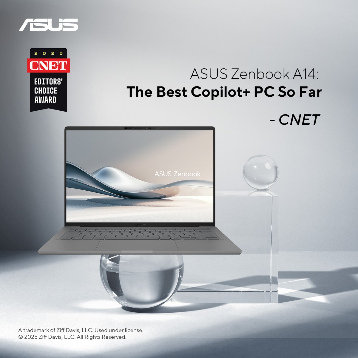 ASUSUSA's tweet image. 🏆 The #ASUSZenbook A14 just snagged CNET’s Editor’s Choice!
Lightweight, durable, and up to 32 hours unplugged—you might actually lose your charger. ⚡💻
It's time for you to own one | us.asus.click/zba14
#Zenbook #DesignYouCanFeel #AIPC