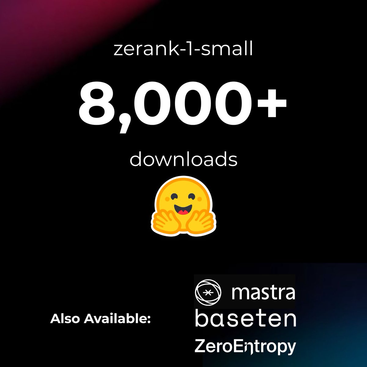 Ghita (@ghita__ha) on Twitter photo zerank-1-small was downloaded over 8k times on <a href="/huggingface/">Hugging Face</a> since launching! 🤯
At <a href="/ZeroEntropy_AI/">ZeroEntropy</a> we released a new state-of-the-art reranker that outperforms every model we’ve tested, and one variant is fully open source.
🔥 Here is where you can access zerank-1 (open-weight) zerank-1-small was downloaded over 8k times on <a href="/huggingface/">Hugging Face</a> since launching! 🤯
At <a href="/ZeroEntropy_AI/">ZeroEntropy</a> we released a new state-of-the-art reranker that outperforms every model we’ve tested, and one variant is fully open source.
🔥 Here is where you can access zerank-1 (open-weight)