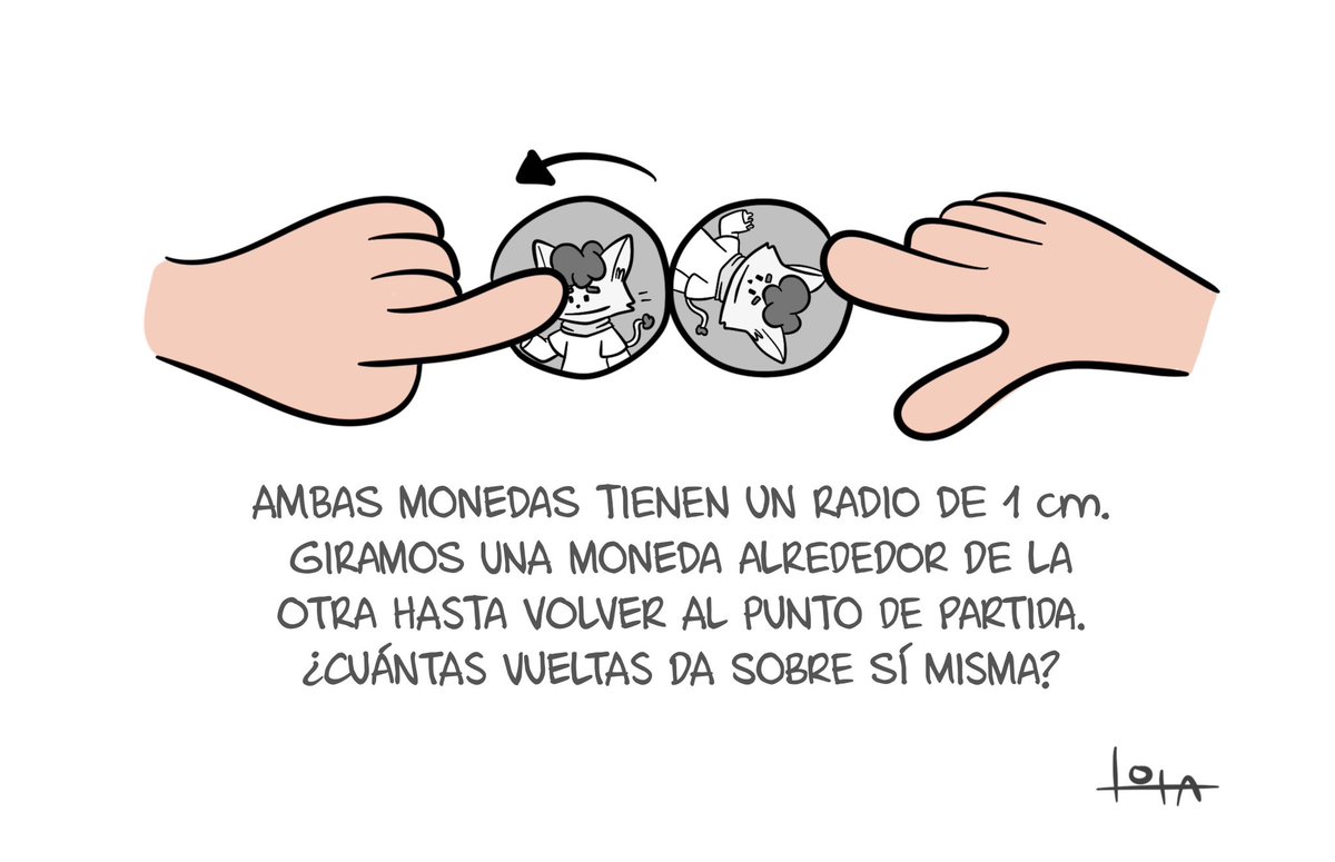 Este problema es muy conocido pero no me había cruzado con él hasta hace unos meses 🤪 

Si tú tienes la suerte de no conocerlo hasta ahora, aquí va:

¿Cuántas vueltas da la moneda?