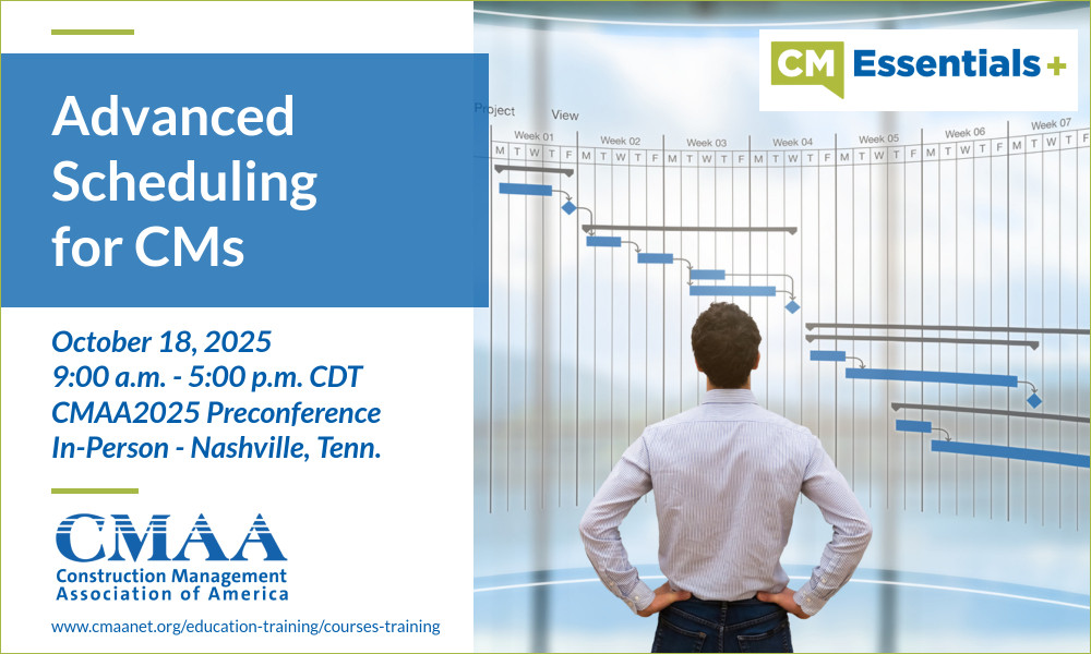 The schedule is the heart and soul of a #construction project - so master your #scheduling skills! #CMAA is offering the Advanced Scheduling for CMs course right before #CMAA2025 in Nashville. Sign up now at ow.ly/Aeqq50WnH5F