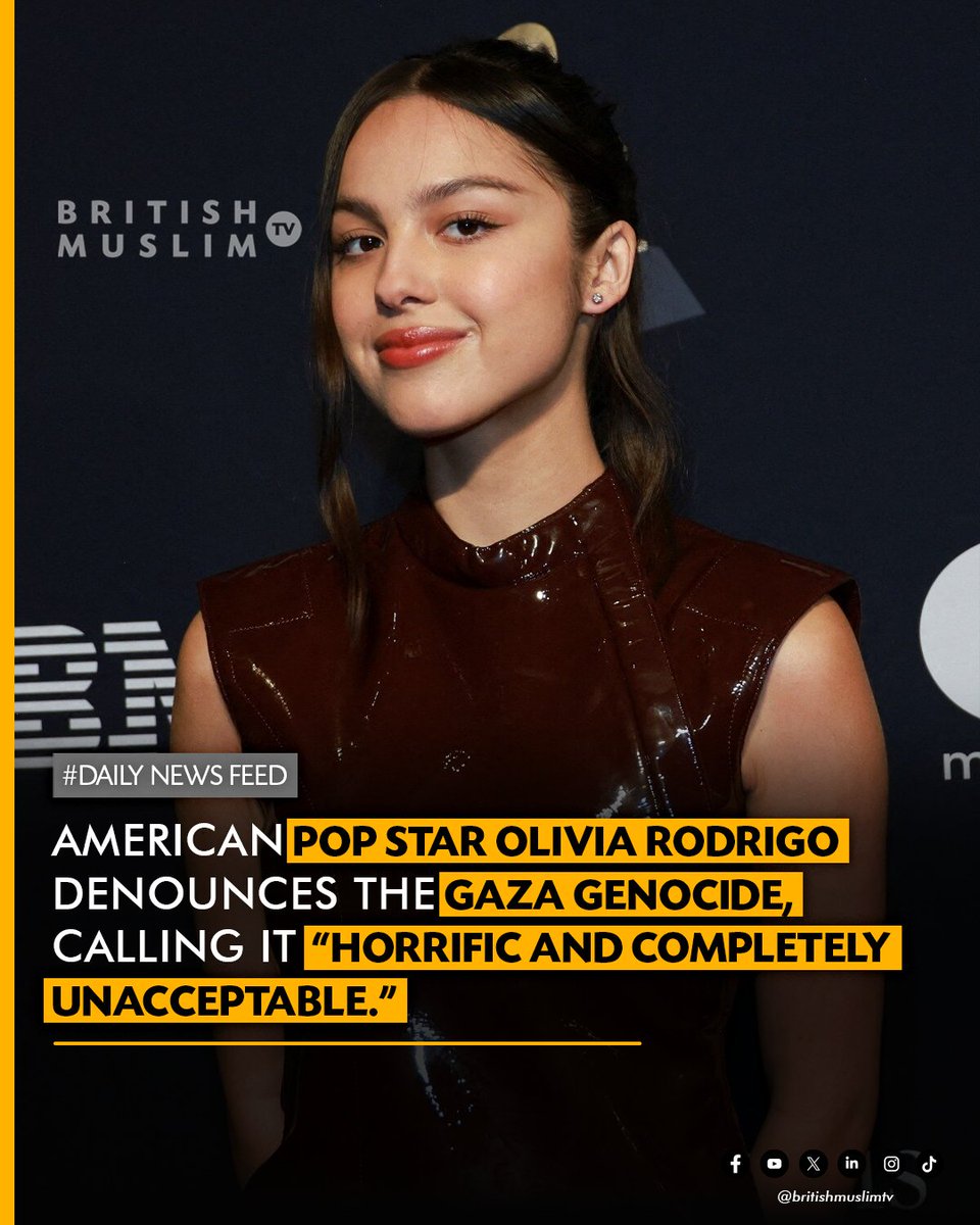 Olivia Rodrigo calls the Gaza crisis “horrific and completely unacceptable,” expressing heartbreak for starving, dehydrated children lacking medical care. “Turning away from them means turning away from our common humanity,” she said
#American #Pop #Star #Rodrigo #Gaza #horrific