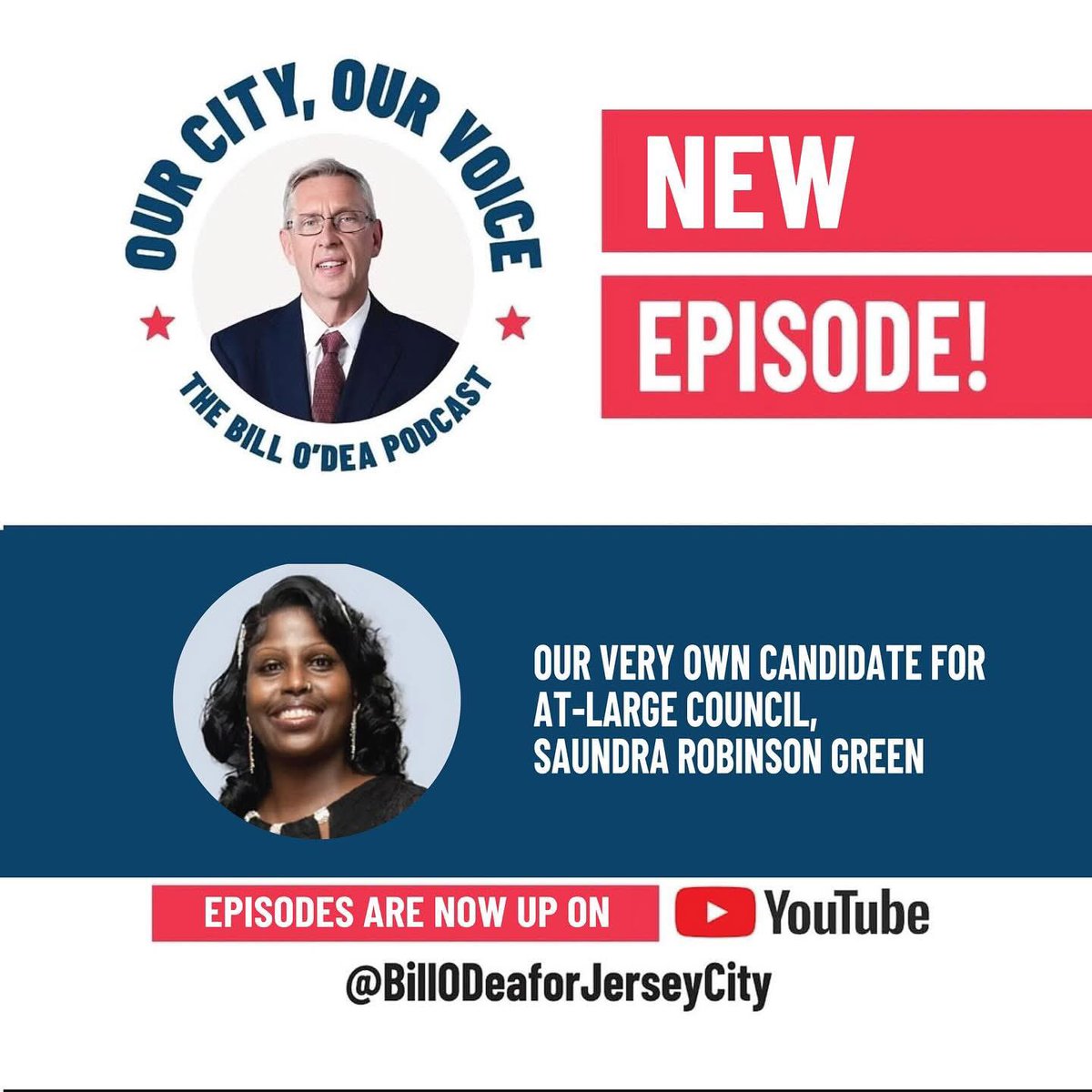 BillOdeaJC's tweet image. 🎙️ NEW EPISODE ALERT!
Our very own At-Large Council candidate Saundra Robinson Green joins The Bill O’Dea Podcast to talk about community, leadership, and her vision for Jersey City. 💬✨
🎧 Tune in now on YouTube:
⛓️💥 youtube.com/watch?v=FUdEGH…