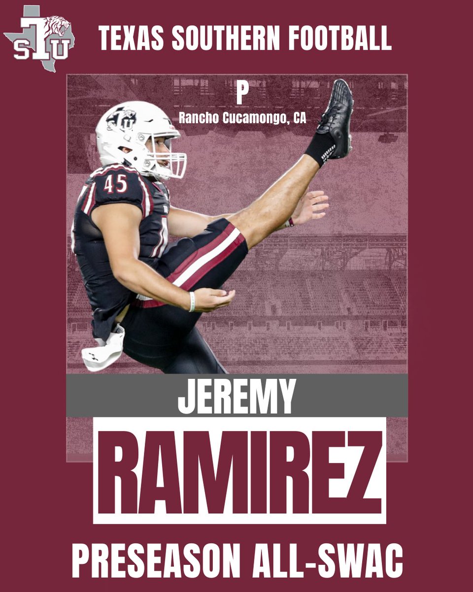 TXSOTigers's tweet image. Congratulations to our 2025 @TSUFootball Preseason All-SWAC honorees in Trent Leary (WR), DaMarcus Thompson (DL) & Jeremy Ramirez (P) - 2025 @theswac Media Day kicks off Wednesday at 10 a.m. in Birmingham!