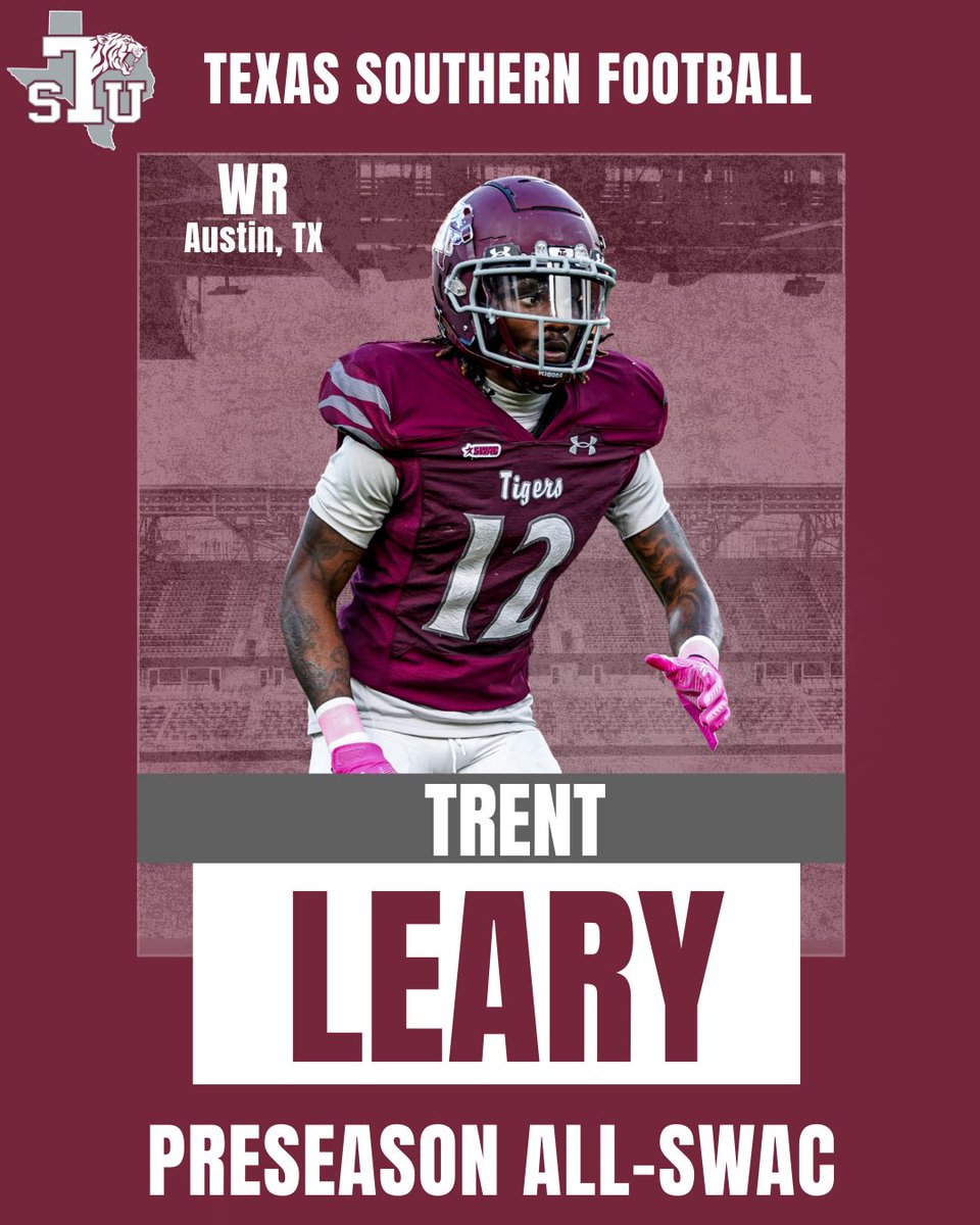 TXSOTigers's tweet image. Congratulations to our 2025 @TSUFootball Preseason All-SWAC honorees in Trent Leary (WR), DaMarcus Thompson (DL) & Jeremy Ramirez (P) - 2025 @theswac Media Day kicks off Wednesday at 10 a.m. in Birmingham!