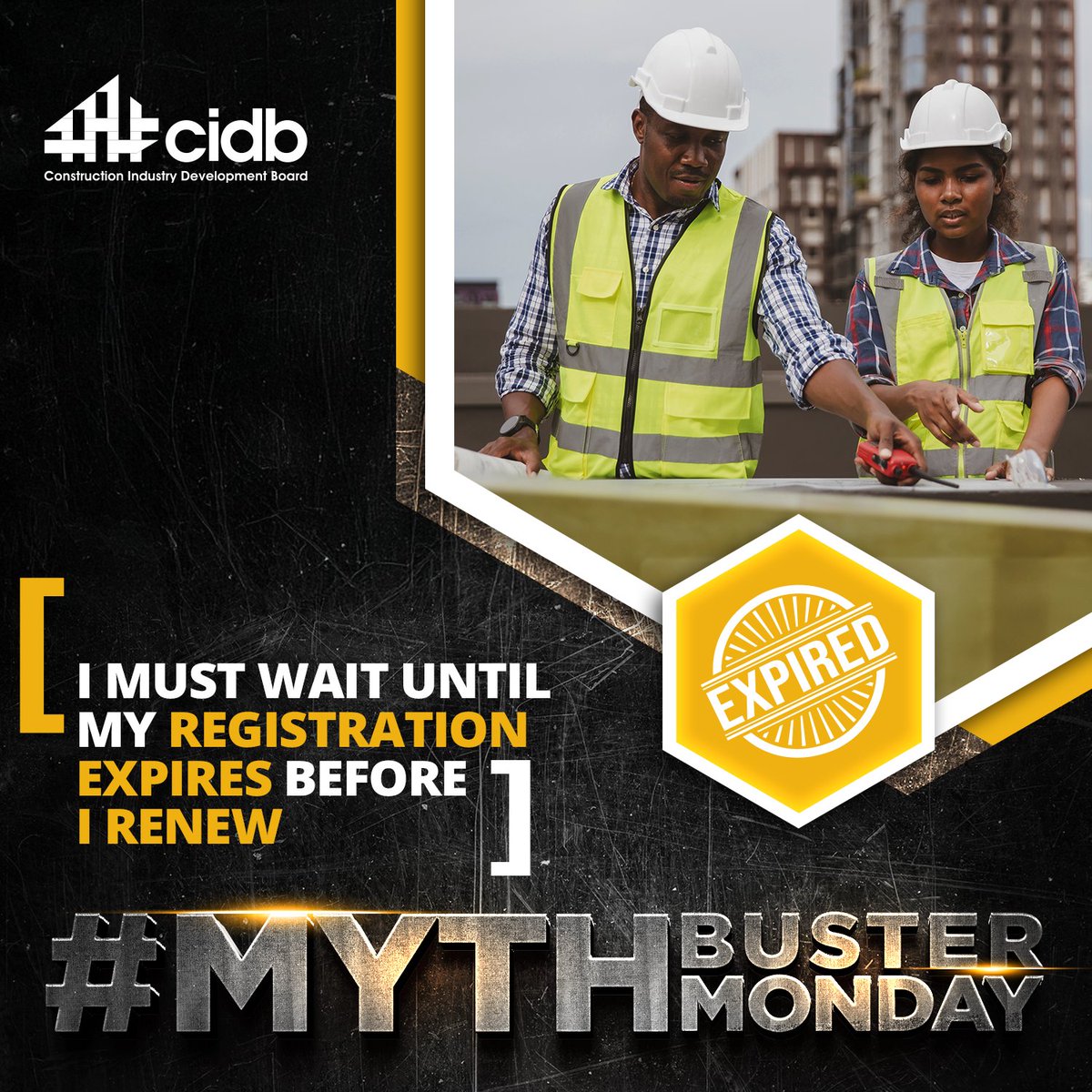 Construction Industry Development Board (@cidb_sa) on Twitter photo ๐ ๏ธ #๐ ๐๐๐ต๐๐๐๐๐ฒ๐ฟ๐ ๐ผ๐ป๐ฑ๐ฎ๐
๐ ๐๐๐ต: โ๐ ๐บ๐๐๐ ๐๐ฎ๐ถ๐ ๐๐ป๐๐ถ๐น ๐บ๐ ๐ฟ๐ฒ๐ด๐ถ๐๐๐ฟ๐ฎ๐๐ถ๐ผ๐ป ๐ฒ๐
๐ฝ๐ถ๐ฟ๐ฒ๐ ๐ฏ๐ฒ๐ณ๐ผ๐ฟ๐ฒ ๐ ๐ฟ๐ฒ๐ป๐ฒ๐.โ
๐ง๐ฟ๐๐๐ต: Waiting can cost you big time. Once your #cidb registration expires, your status turns to EXPIRED on the ๐ ๏ธ #๐ ๐๐๐ต๐๐๐๐๐ฒ๐ฟ๐ ๐ผ๐ป๐ฑ๐ฎ๐
๐ ๐๐๐ต: โ๐ ๐บ๐๐๐ ๐๐ฎ๐ถ๐ ๐๐ป๐๐ถ๐น ๐บ๐ ๐ฟ๐ฒ๐ด๐ถ๐๐๐ฟ๐ฎ๐๐ถ๐ผ๐ป ๐ฒ๐
๐ฝ๐ถ๐ฟ๐ฒ๐ ๐ฏ๐ฒ๐ณ๐ผ๐ฟ๐ฒ ๐ ๐ฟ๐ฒ๐ป๐ฒ๐.โ
๐ง๐ฟ๐๐๐ต: Waiting can cost you big time. Once your #cidb registration expires, your status turns to EXPIRED on the