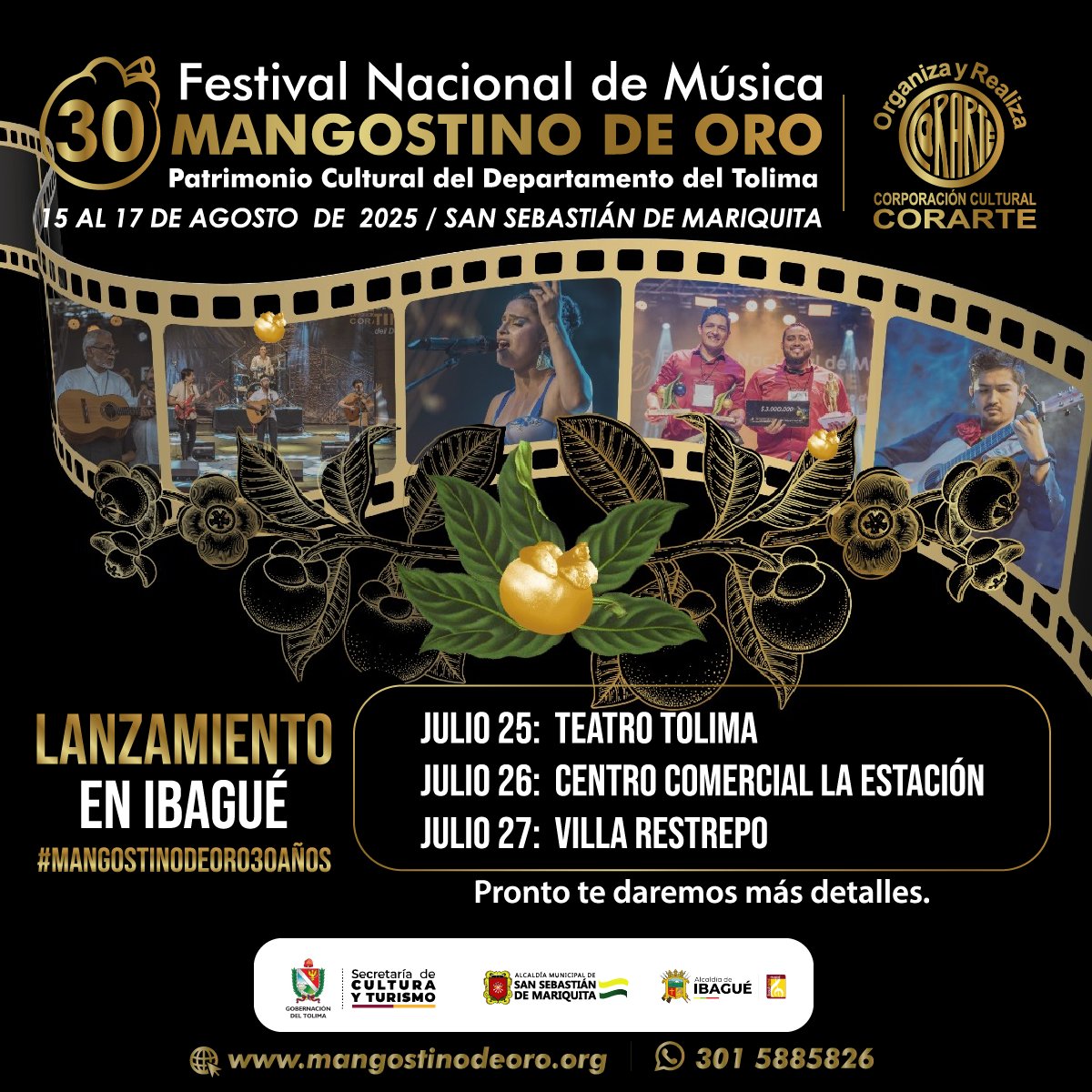 Estamos a pocos días del lanzamiento del 30° 𝗙𝗲𝘀𝘁𝗶𝘃𝗮𝗹 𝗡𝗮𝗰𝗶𝗼𝗻𝗮𝗹 𝗱𝗲 𝗠ú𝘀𝗶𝗰𝗮 "𝗠𝗮𝗻𝗴𝗼𝘀𝘁𝗶𝗻𝗼 𝗱𝗲 𝗢𝗿𝗼"  en #Ibagué.  La Ciudad Musical de Colombia nos recibirá los días 25, 26 y 27 de julio ¡Agéndate! Pronto te daremos la programación oficial.