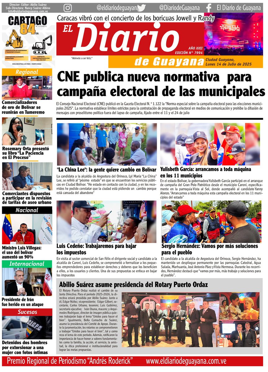 ¡Buenos días!
Estas y otras informaciones las puedes ampliar en⤵️⤵️⤵️   
eldiariodeguayana.com.ve