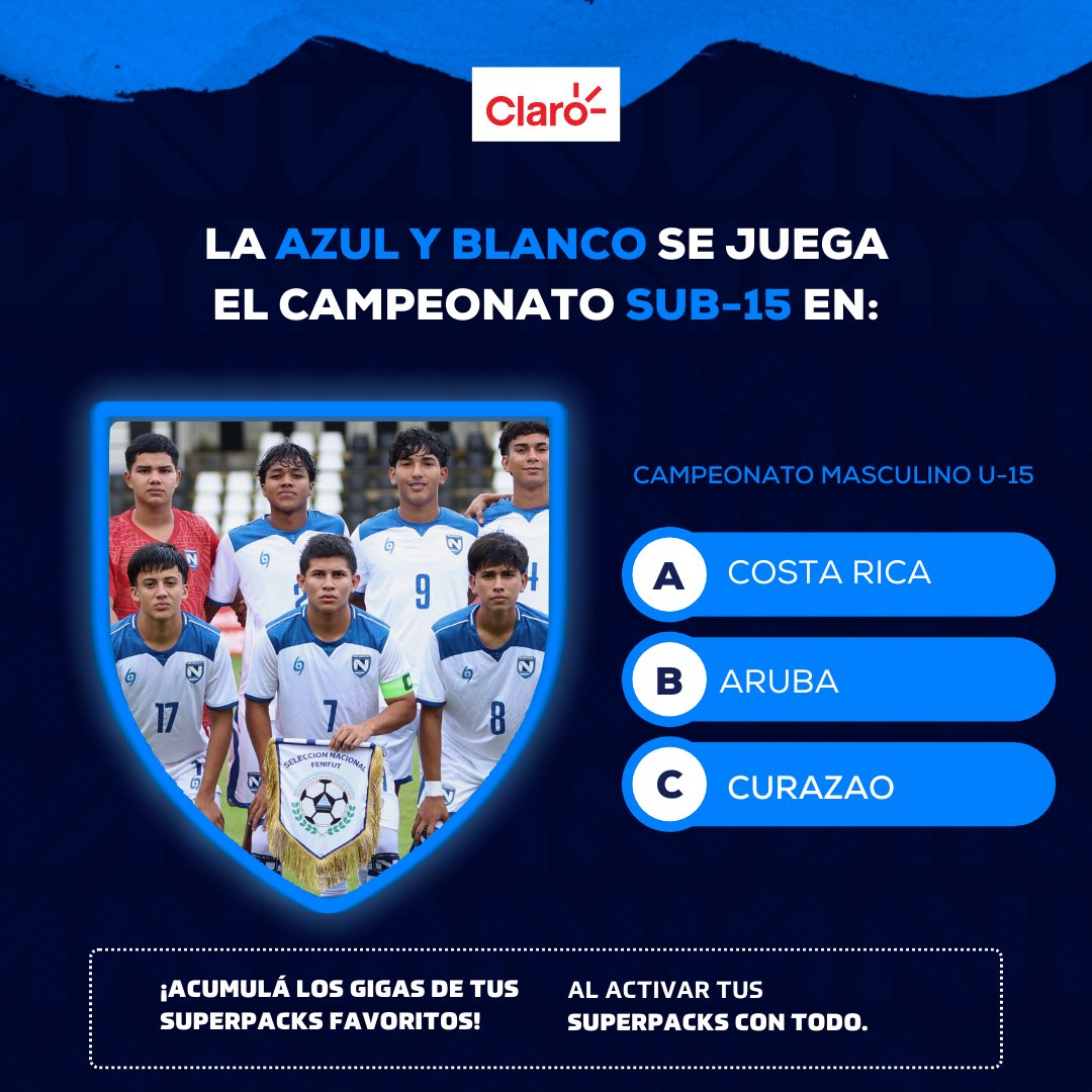 🧩 𝗥𝗲𝘁𝗼 𝗣𝗶𝗻𝗼𝗹𝗲𝗿𝗼 Claro Nicaragua 🧩

Nicaragua participará en la quinta edición del Campeonato Sub-15, sabés dónde será su sede? 🔎