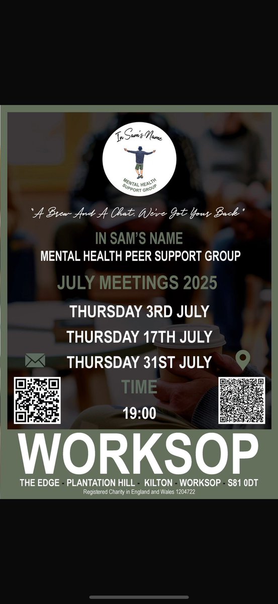 Our first meet for our Kirkby-In-Ashfield gets under this evening. We also have Ollerton and Worksop group meets taking place this on Wednesday and Thursday respectively.

#mentalhealth  #kirkbyinashfield #support #community #postivity #alreytbod #bassetlaw #ollerton #worksop